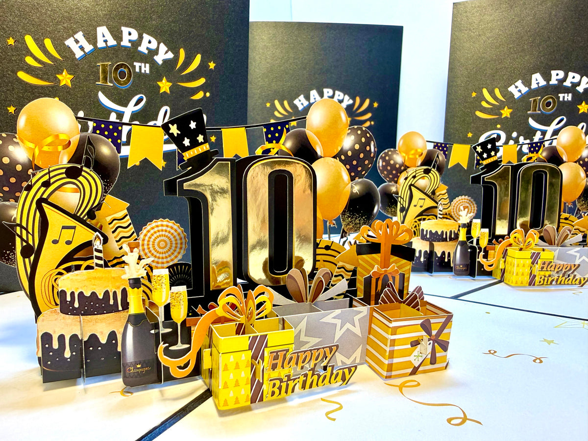 10th Golden Happy Birthday with Presents Origami Pop Cards 3D Pop Up Greeting Card Thank You Handmade Gift Thinking of You Happy Birthday Occasion Australiana Celebrate the Beauty and Happiness During Special Day Best Wishes Gift