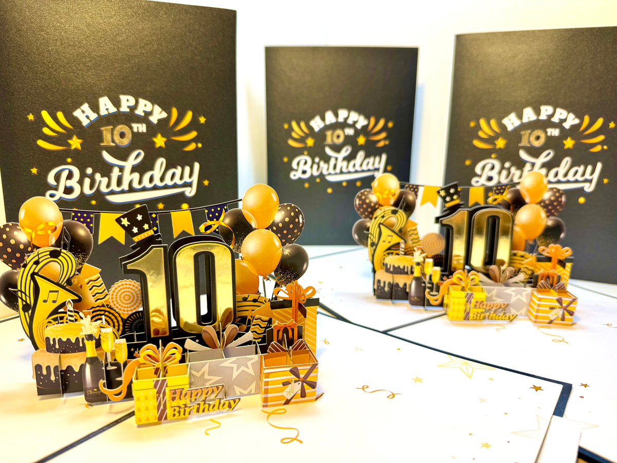 10th Golden Happy Birthday with Presents Origami Pop Cards 3D Pop Up Greeting Card Thank You Handmade Gift Thinking of You Happy Birthday Occasion Australiana Celebrate the Beauty and Happiness During Special Day Best Wishes Gift