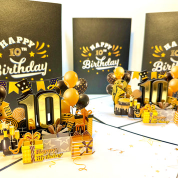 10th Golden Happy Birthday with Presents Origami Pop Cards 3D Pop Up Greeting Card Thank You Handmade Gift Thinking of You Happy Birthday Occasion Australiana Celebrate the Beauty and Happiness During Special Day Best Wishes Gift