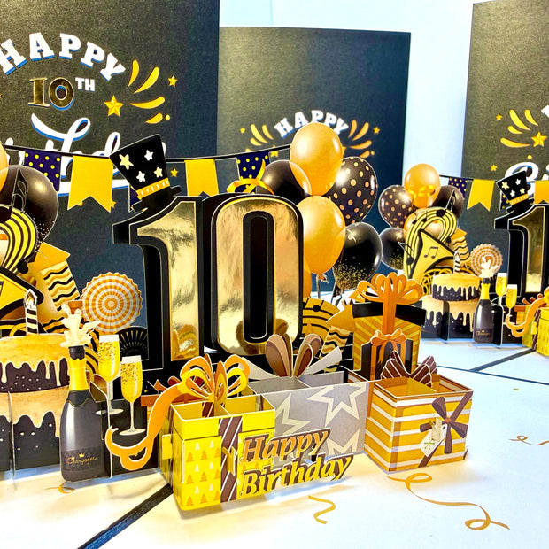 10th Golden Happy Birthday with Presents Origami Pop Cards 3D Pop Up Greeting Card Thank You Handmade Gift Thinking of You Happy Birthday Occasion Australiana Celebrate the Beauty and Happiness During Special Day Best Wishes Gift
