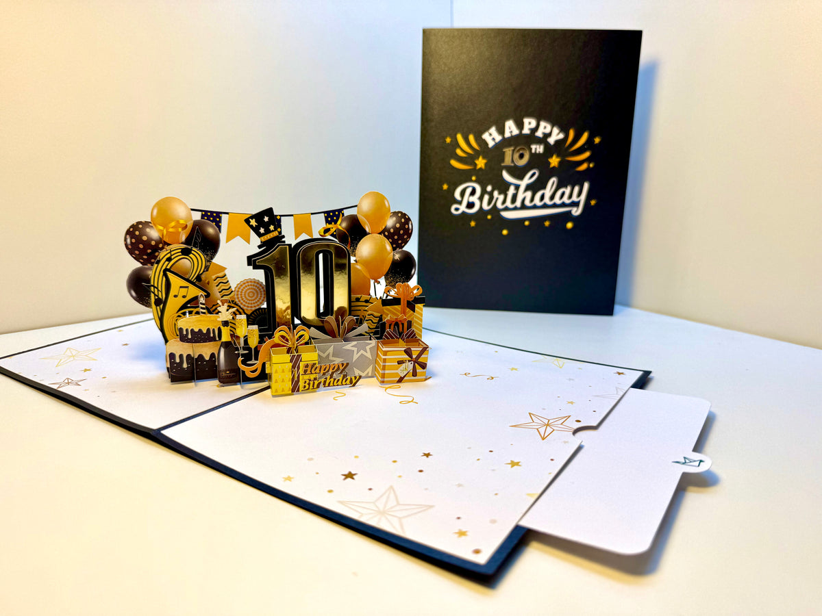 10th Golden Happy Birthday with Presents Origami Pop Cards 3D Pop Up Greeting Card Thank You Handmade Gift Thinking of You Happy Birthday Occasion Australiana Celebrate the Beauty and Happiness During Special Day Best Wishes Gift