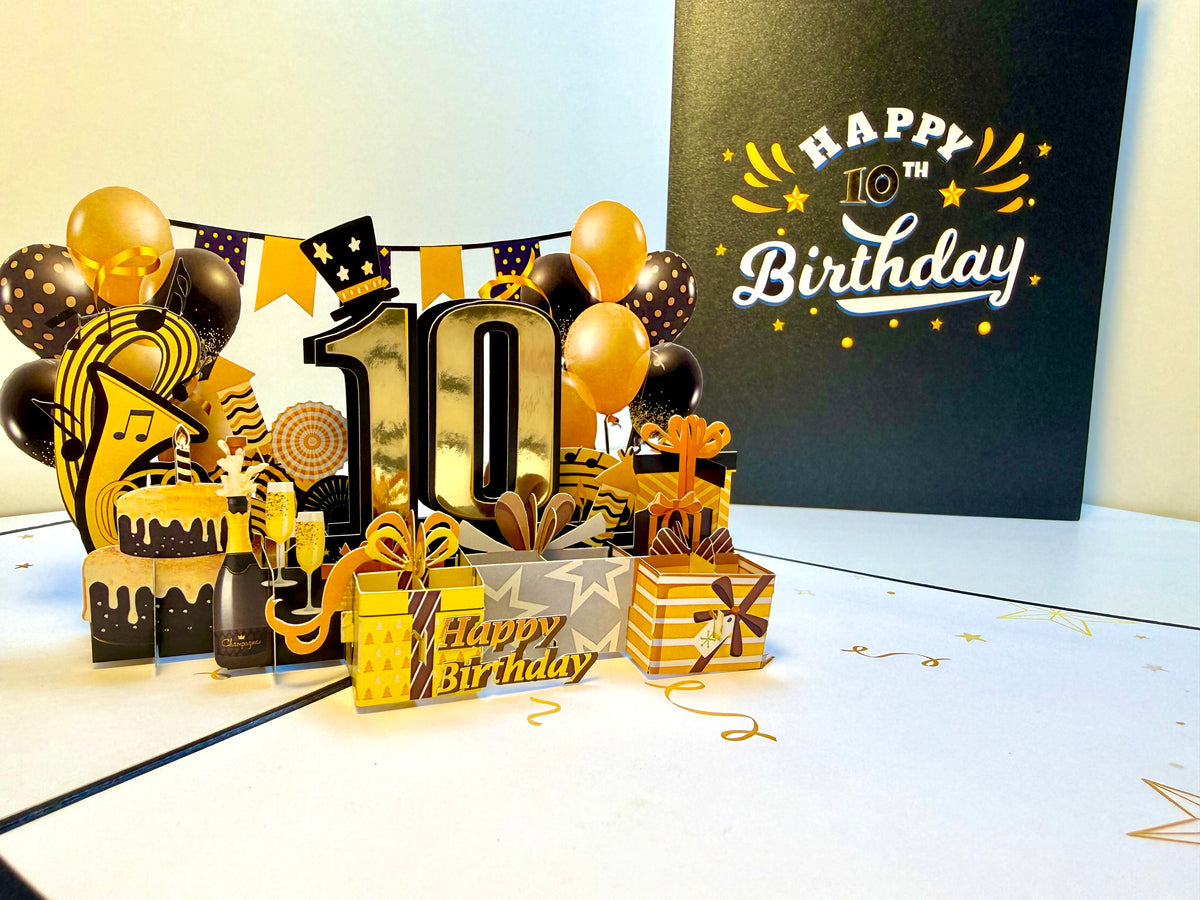 10th Golden Happy Birthday with Presents Origami Pop Cards 3D Pop Up Greeting Card Thank You Handmade Gift Thinking of You Happy Birthday Occasion Australiana Celebrate the Beauty and Happiness During Special Day Best Wishes Gift