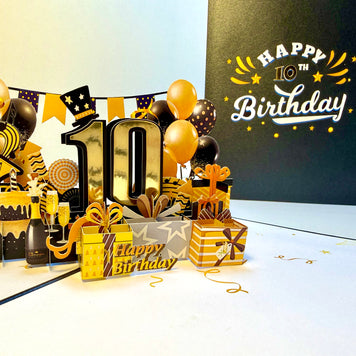 10th Golden Happy Birthday with Presents Origami Pop Cards 3D Pop Up Greeting Card Thank You Handmade Gift Thinking of You Happy Birthday Occasion Australiana Celebrate the Beauty and Happiness During Special Day Best Wishes Gift