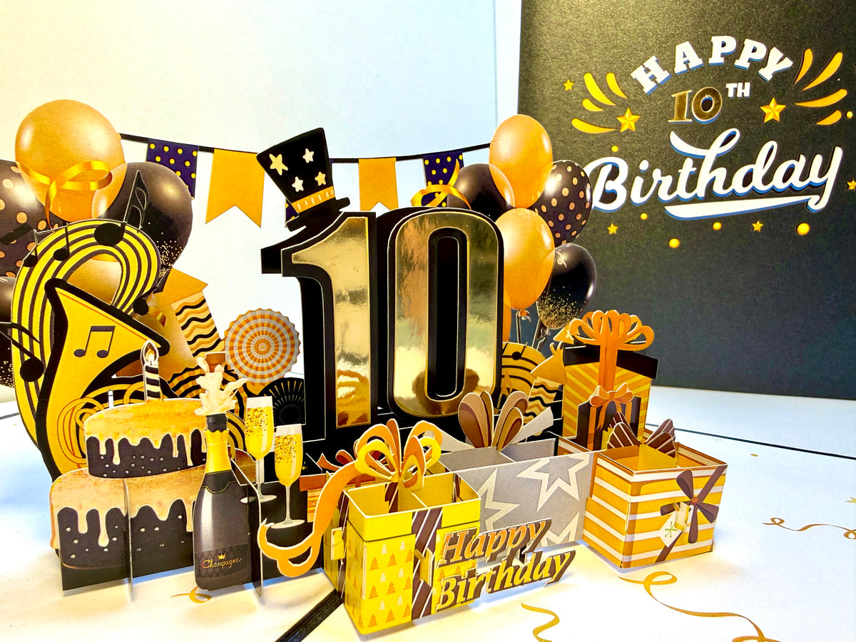 10th Golden Happy Birthday with Presents Origami Pop Cards 3D Pop Up Greeting Card Thank You Handmade Gift Thinking of You Happy Birthday Occasion Australiana Celebrate the Beauty and Happiness During Special Day Best Wishes Gift