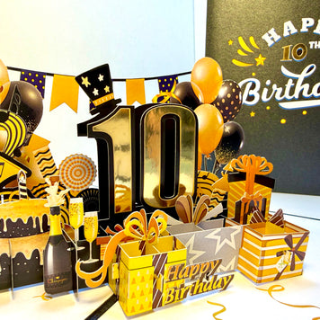 10th Golden Happy Birthday with Presents Origami Pop Cards 3D Pop Up Greeting Card Thank You Handmade Gift Thinking of You Happy Birthday Occasion Australiana Celebrate the Beauty and Happiness During Special Day Best Wishes Gift