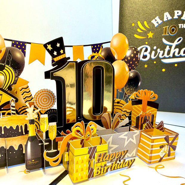 10th Golden Happy Birthday with Presents Origami Pop Cards 3D Pop Up Greeting Card Thank You Handmade Gift Thinking of You Happy Birthday Occasion Australiana Celebrate the Beauty and Happiness During Special Day Best Wishes Gift
