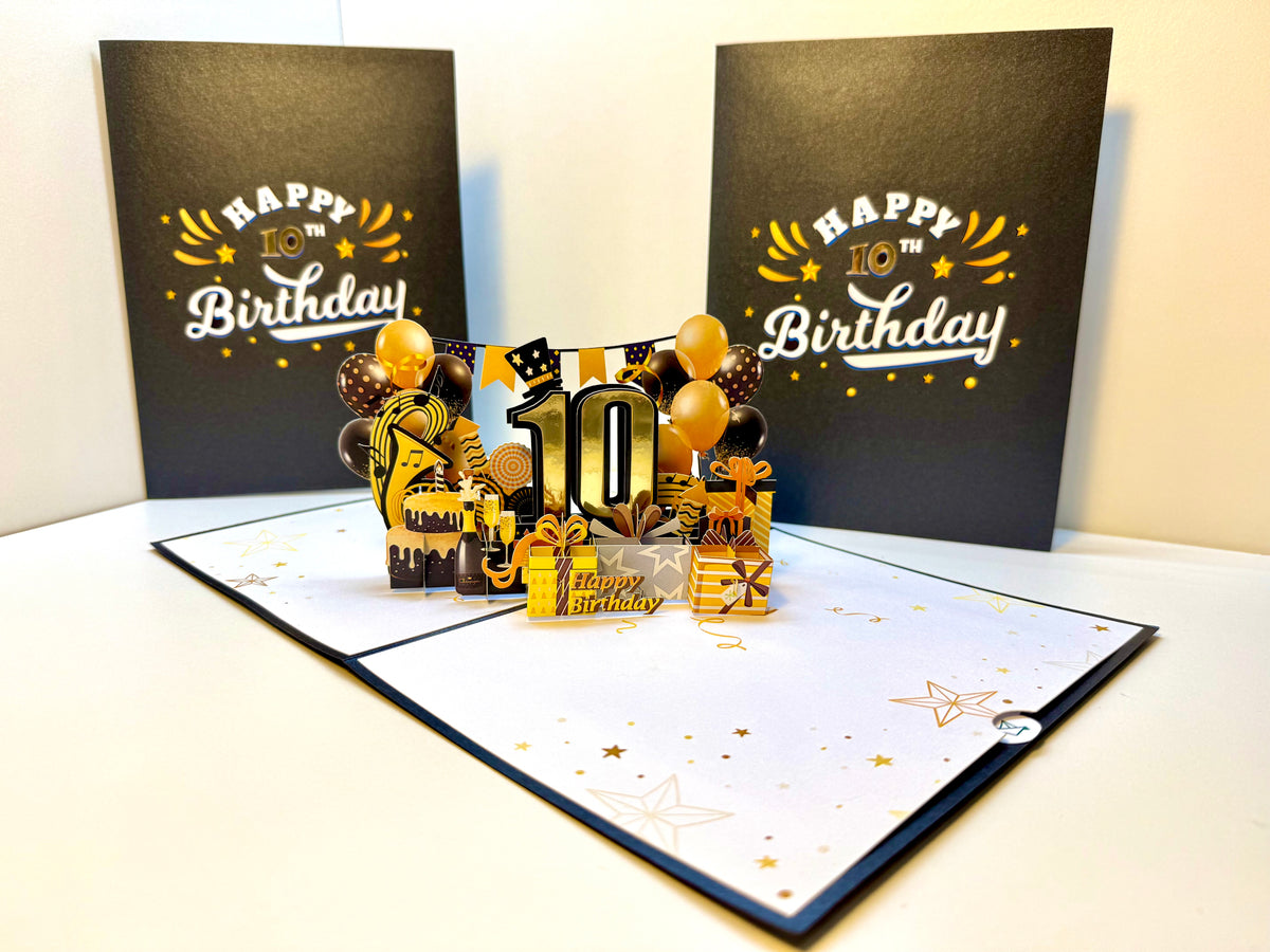 10th Golden Happy Birthday with Presents Origami Pop Cards 3D Pop Up Greeting Card Thank You Handmade Gift Thinking of You Happy Birthday Occasion Australiana Celebrate the Beauty and Happiness During Special Day Best Wishes Gift
