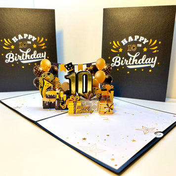 10th Golden Happy Birthday with Presents Origami Pop Cards 3D Pop Up Greeting Card Thank You Handmade Gift Thinking of You Happy Birthday Occasion Australiana Celebrate the Beauty and Happiness During Special Day Best Wishes Gift