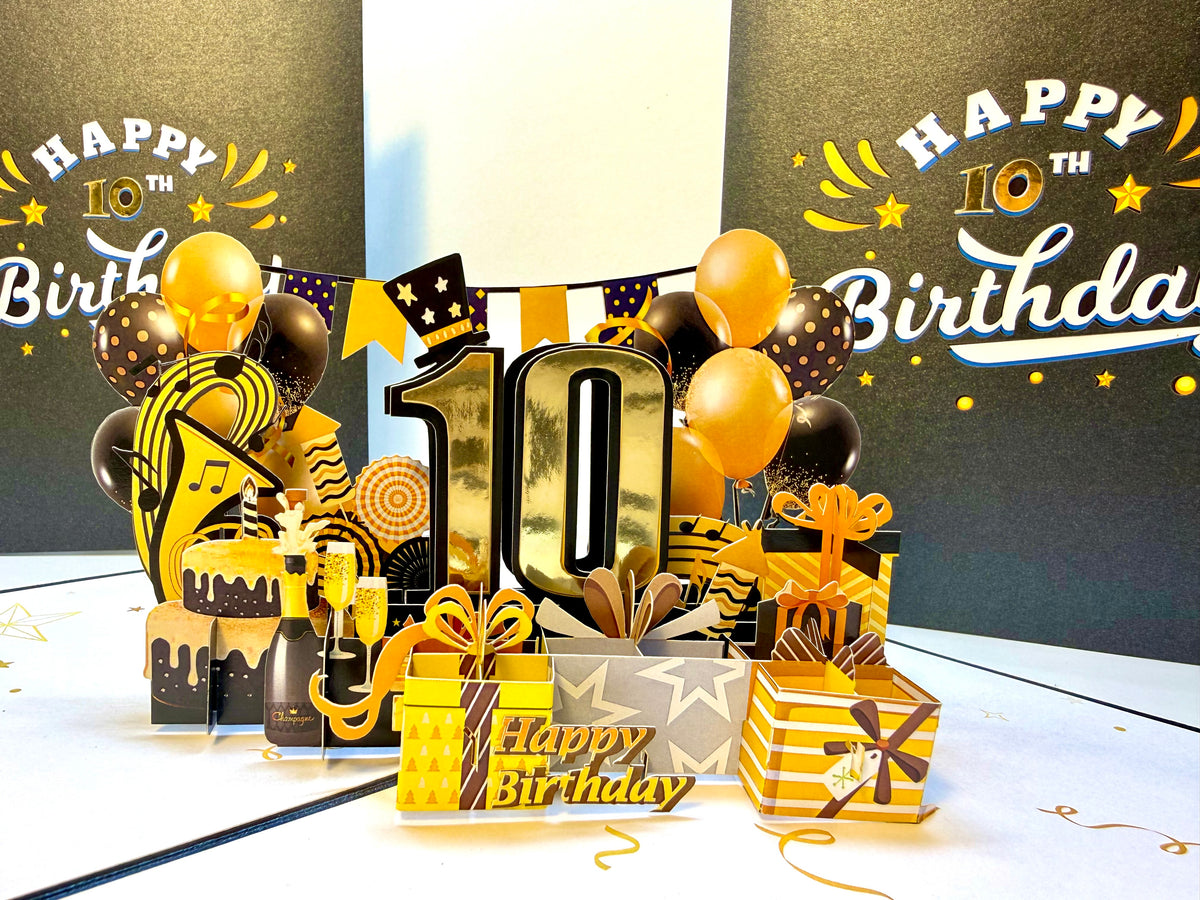 10th Golden Happy Birthday with Presents Origami Pop Cards 3D Pop Up Greeting Card Thank You Handmade Gift Thinking of You Happy Birthday Occasion Australiana Celebrate the Beauty and Happiness During Special Day Best Wishes Gift