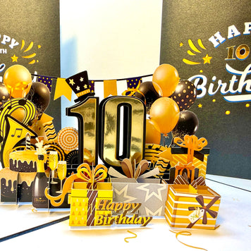 10th Golden Happy Birthday with Presents Origami Pop Cards 3D Pop Up Greeting Card Thank You Handmade Gift Thinking of You Happy Birthday Occasion Australiana Celebrate the Beauty and Happiness During Special Day Best Wishes Gift