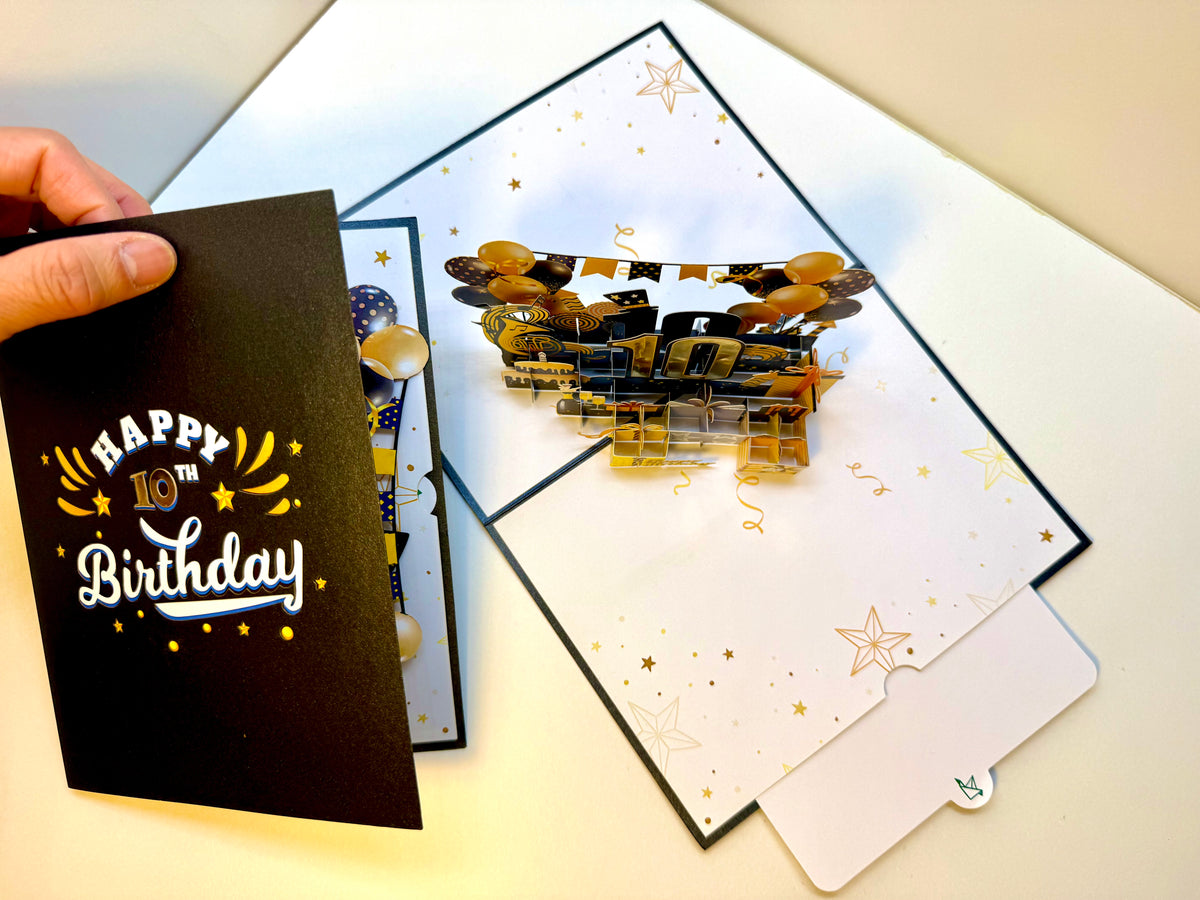 10th Golden Happy Birthday with Presents Origami Pop Cards 3D Pop Up Greeting Card Thank You Handmade Gift Thinking of You Happy Birthday Occasion Australiana Celebrate the Beauty and Happiness During Special Day Best Wishes Gift