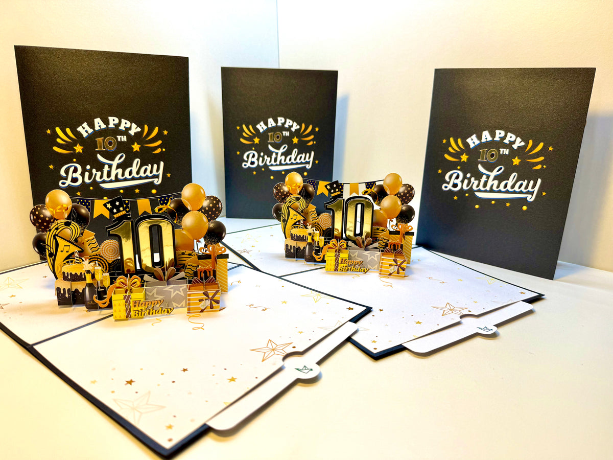 10th Golden Happy Birthday with Presents Origami Pop Cards 3D Pop Up Greeting Card Thank You Handmade Gift Thinking of You Happy Birthday Occasion Australiana Celebrate the Beauty and Happiness During Special Day Best Wishes Gift