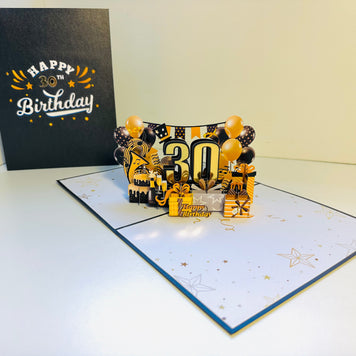 30th Golden Happy Birthday with Presents Origami Pop Cards 3D Pop Up Greeting Card Thank You Handmade Gift Thinking of You Happy Birthday Occasion Australiana Celebrate the Beauty and Happiness During Special Day Best Wishes Gift