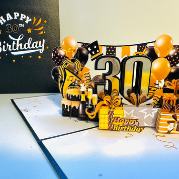 30th Golden Happy Birthday with Presents Origami Pop Cards 3D Pop Up Greeting Card Thank You Handmade Gift Thinking of You Happy Birthday Occasion Australiana Celebrate the Beauty and Happiness During Special Day Best Wishes Gift