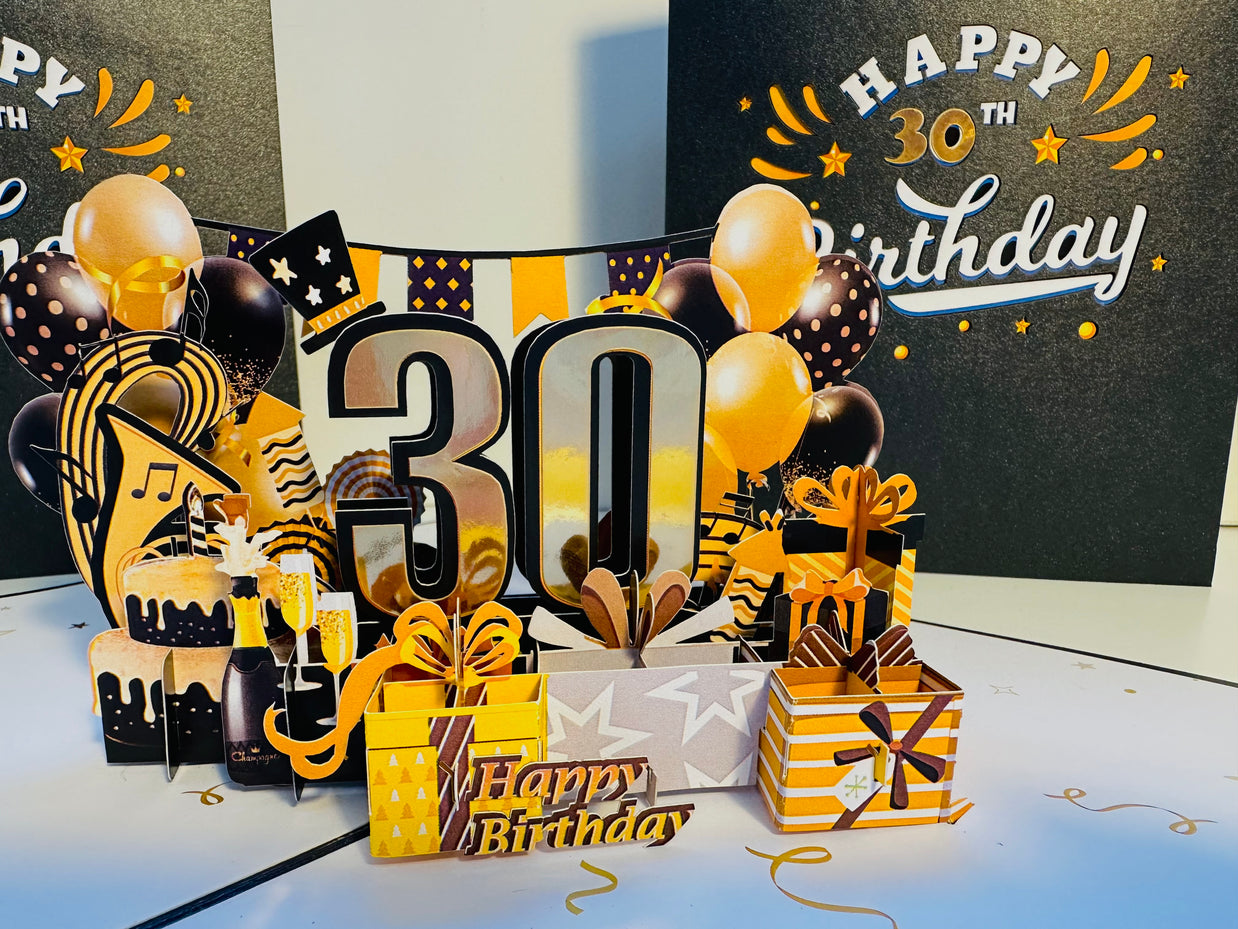 30th Golden Happy Birthday with Presents Origami Pop Cards 3D Pop Up Greeting Card Thank You Handmade Gift Thinking of You Happy Birthday Occasion Australiana Celebrate the Beauty and Happiness During Special Day Best Wishes Gift