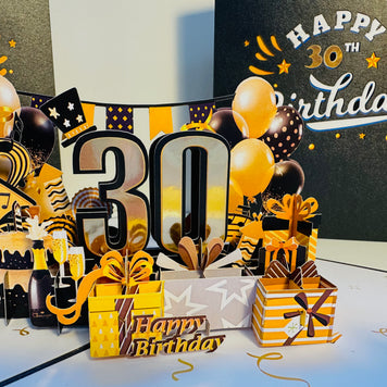30th Golden Happy Birthday with Presents Origami Pop Cards 3D Pop Up Greeting Card Thank You Handmade Gift Thinking of You Happy Birthday Occasion Australiana Celebrate the Beauty and Happiness During Special Day Best Wishes Gift