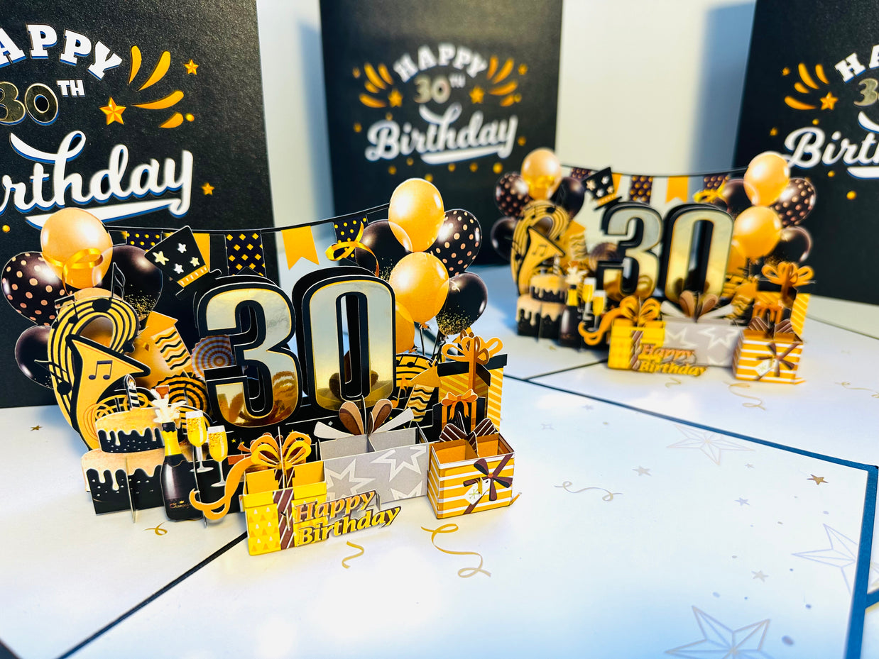 30th Golden Happy Birthday with Presents Origami Pop Cards 3D Pop Up Greeting Card Thank You Handmade Gift Thinking of You Happy Birthday Occasion Australiana Celebrate the Beauty and Happiness During Special Day Best Wishes Gift