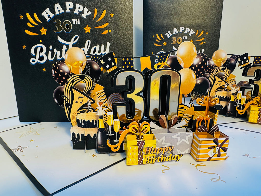 30th Golden Happy Birthday with Presents Origami Pop Cards 3D Pop Up Greeting Card Thank You Handmade Gift Thinking of You Happy Birthday Occasion Australiana Celebrate the Beauty and Happiness During Special Day Best Wishes Gift