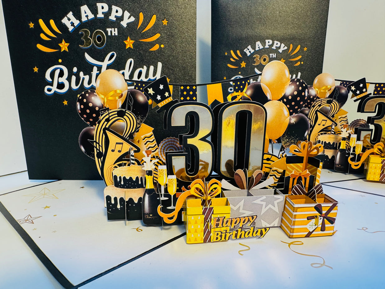 30th Golden Happy Birthday with Presents Origami Pop Cards 3D Pop Up Greeting Card Thank You Handmade Gift Thinking of You Happy Birthday Occasion Australiana Celebrate the Beauty and Happiness During Special Day Best Wishes Gift