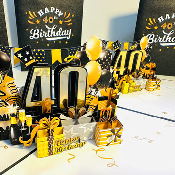 40th Golden Happy Birthday with Presents Origami Pop Cards 3D Pop Up Greeting Card Thank You Handmade Gift Thinking of You Happy Birthday Occasion Australiana Celebrate the Beauty and Happiness During Special Day Best Wishes Gift