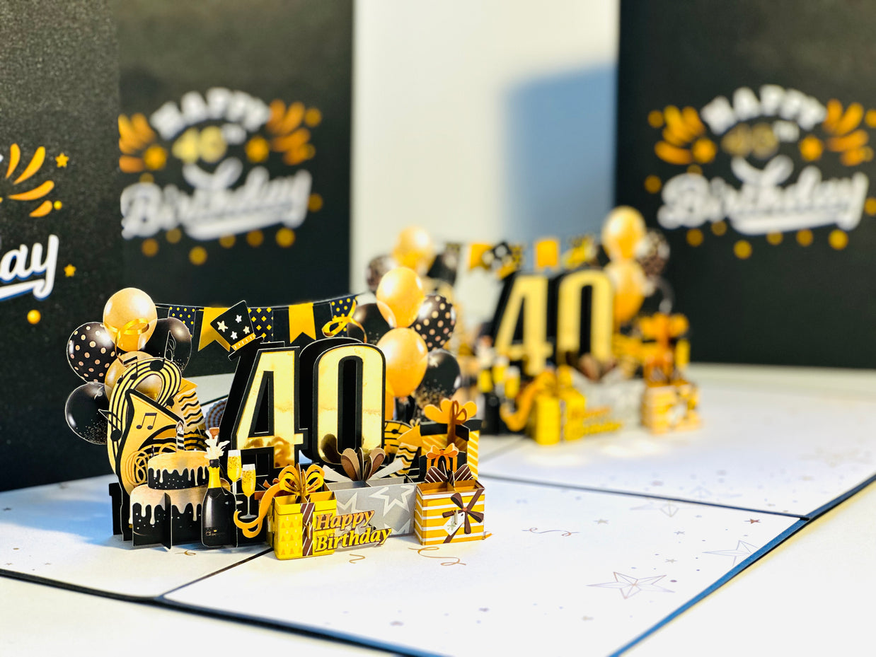 40th Golden Happy Birthday with Presents Origami Pop Cards 3D Pop Up Greeting Card Thank You Handmade Gift Thinking of You Happy Birthday Occasion Australiana Celebrate the Beauty and Happiness During Special Day Best Wishes Gift