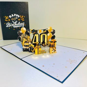 40th Golden Happy Birthday with Presents Origami Pop Cards 3D Pop Up Greeting Card Thank You Handmade Gift Thinking of You Happy Birthday Occasion Australiana Celebrate the Beauty and Happiness During Special Day Best Wishes Gift