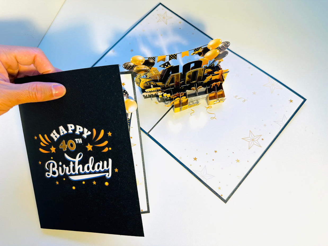 40th Golden Happy Birthday with Presents Origami Pop Cards 3D Pop Up Greeting Card Thank You Handmade Gift Thinking of You Happy Birthday Occasion Australiana Celebrate the Beauty and Happiness During Special Day Best Wishes Gift