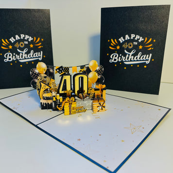 40th Golden Happy Birthday with Presents Origami Pop Cards 3D Pop Up Greeting Card Thank You Handmade Gift Thinking of You Happy Birthday Occasion Australiana Celebrate the Beauty and Happiness During Special Day Best Wishes Gift