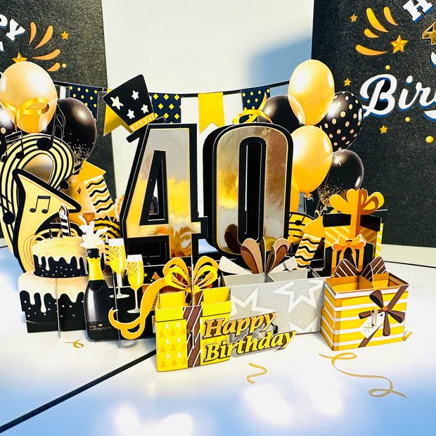 40th Golden Happy Birthday with Presents Origami Pop Cards 3D Pop Up Greeting Card Thank You Handmade Gift Thinking of You Happy Birthday Occasion Australiana Celebrate the Beauty and Happiness During Special Day Best Wishes Gift
