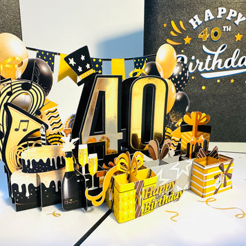 40th Golden Happy Birthday with Presents Origami Pop Cards 3D Pop Up Greeting Card Thank You Handmade Gift Thinking of You Happy Birthday Occasion Australiana Celebrate the Beauty and Happiness During Special Day Best Wishes Gift