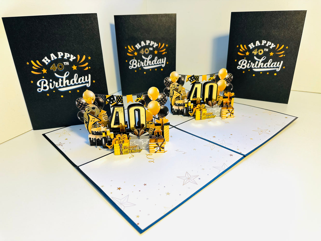 40th Golden Happy Birthday with Presents Origami Pop Cards 3D Pop Up Greeting Card Thank You Handmade Gift Thinking of You Happy Birthday Occasion Australiana Celebrate the Beauty and Happiness During Special Day Best Wishes Gift