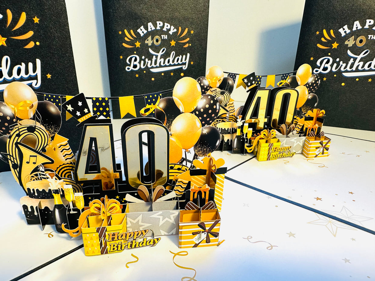 40th Golden Happy Birthday with Presents Origami Pop Cards 3D Pop Up Greeting Card Thank You Handmade Gift Thinking of You Happy Birthday Occasion Australiana Celebrate the Beauty and Happiness During Special Day Best Wishes Gift
