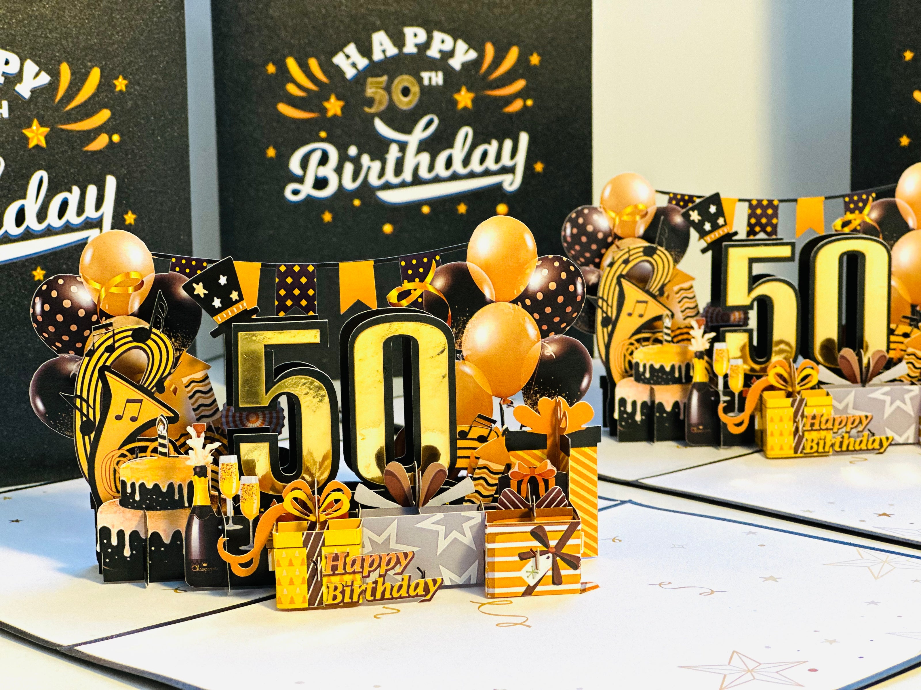 50th Golden Happy Birthday with Presents Origami Pop Cards 3D Pop Up Greeting Card Thank You Handmade Gift Thinking of You Happy Birthday Occasion Australiana Celebrate the Beauty and Happiness During Special Day Best Wishes Gift