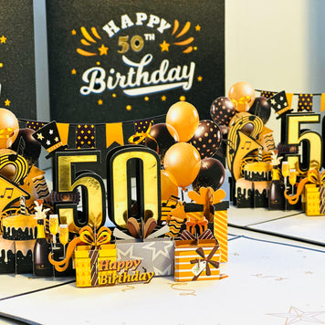 50th Golden Happy Birthday with Presents Origami Pop Cards 3D Pop Up Greeting Card Thank You Handmade Gift Thinking of You Happy Birthday Occasion Australiana Celebrate the Beauty and Happiness During Special Day Best Wishes Gift
