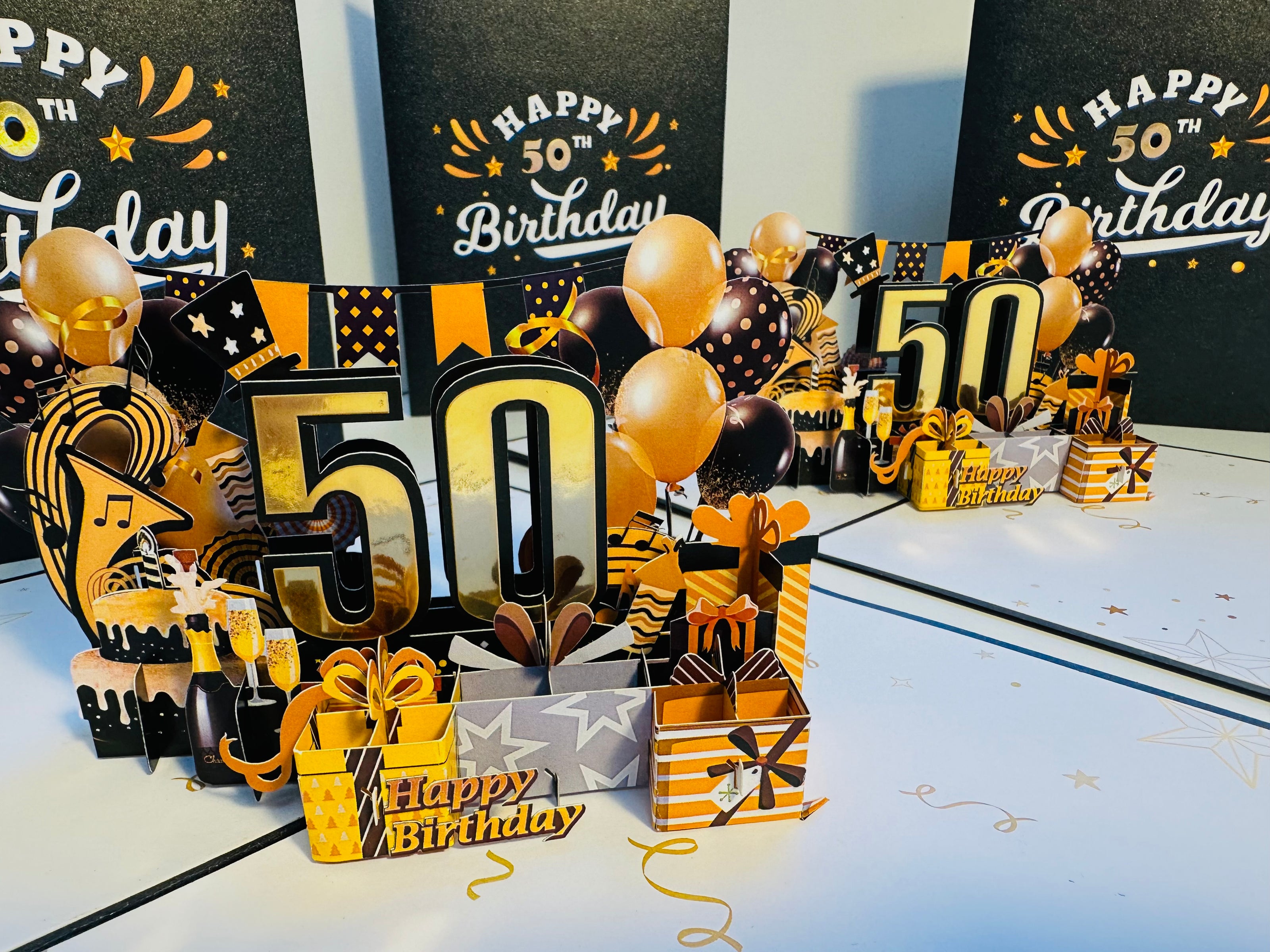 50th Golden Happy Birthday with Presents Origami Pop Cards 3D Pop Up Greeting Card Thank You Handmade Gift Thinking of You Happy Birthday Occasion Australiana Celebrate the Beauty and Happiness During Special Day Best Wishes Gift