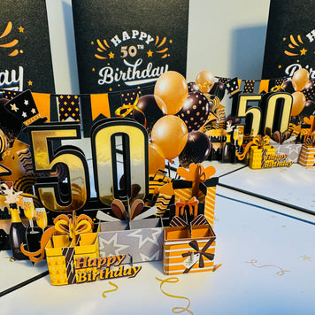 50th Golden Happy Birthday with Presents Origami Pop Cards 3D Pop Up Greeting Card Thank You Handmade Gift Thinking of You Happy Birthday Occasion Australiana Celebrate the Beauty and Happiness During Special Day Best Wishes Gift