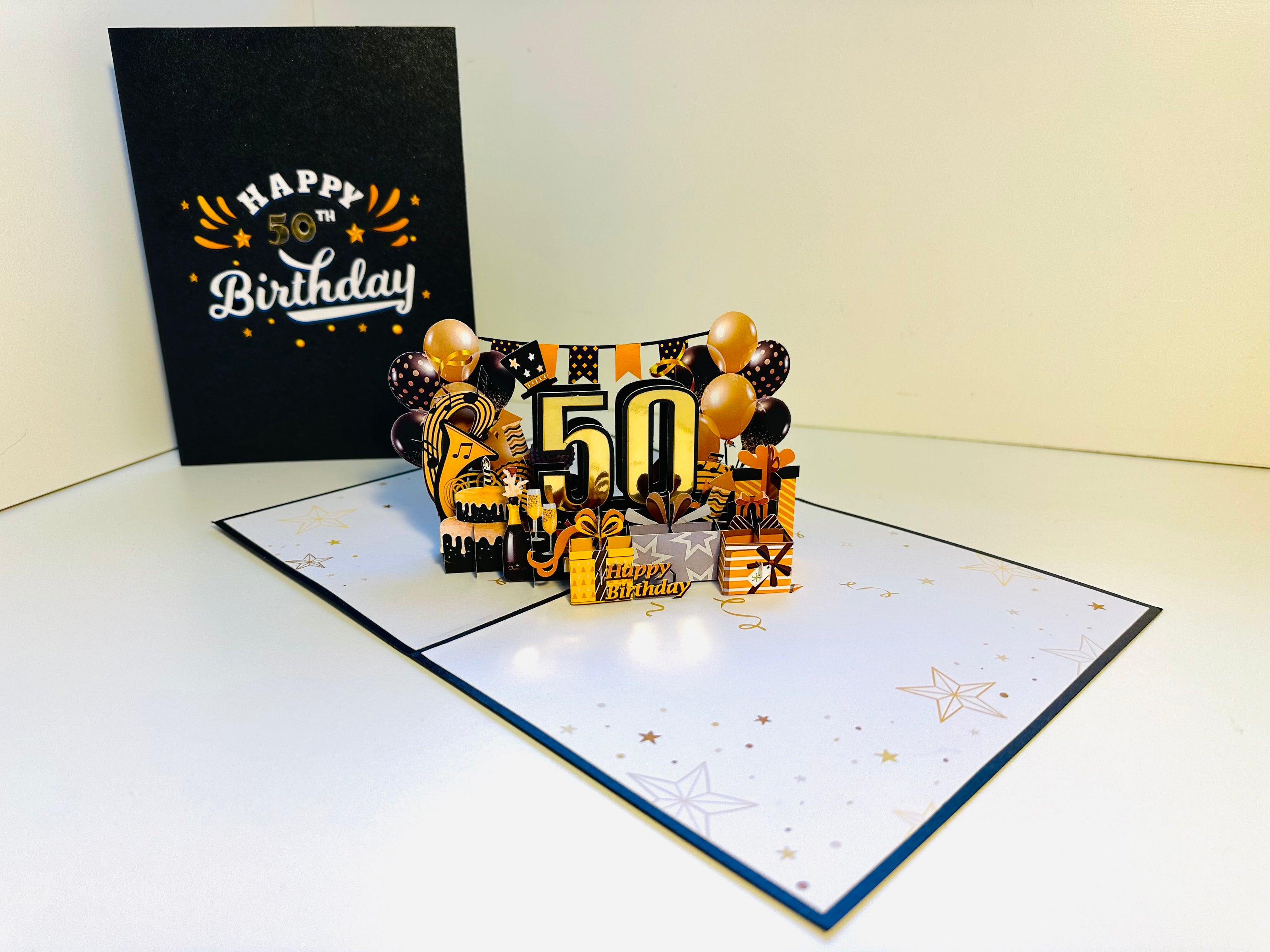 50th Golden Happy Birthday with Presents Origami Pop Cards 3D Pop Up Greeting Card Thank You Handmade Gift Thinking of You Happy Birthday Occasion Australiana Celebrate the Beauty and Happiness During Special Day Best Wishes Gift