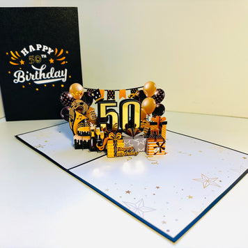 50th Golden Happy Birthday with Presents Origami Pop Cards 3D Pop Up Greeting Card Thank You Handmade Gift Thinking of You Happy Birthday Occasion Australiana Celebrate the Beauty and Happiness During Special Day Best Wishes Gift