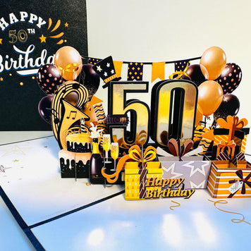50th Golden Happy Birthday with Presents Origami Pop Cards 3D Pop Up Greeting Card Thank You Handmade Gift Thinking of You Happy Birthday Occasion Australiana Celebrate the Beauty and Happiness During Special Day Best Wishes Gift