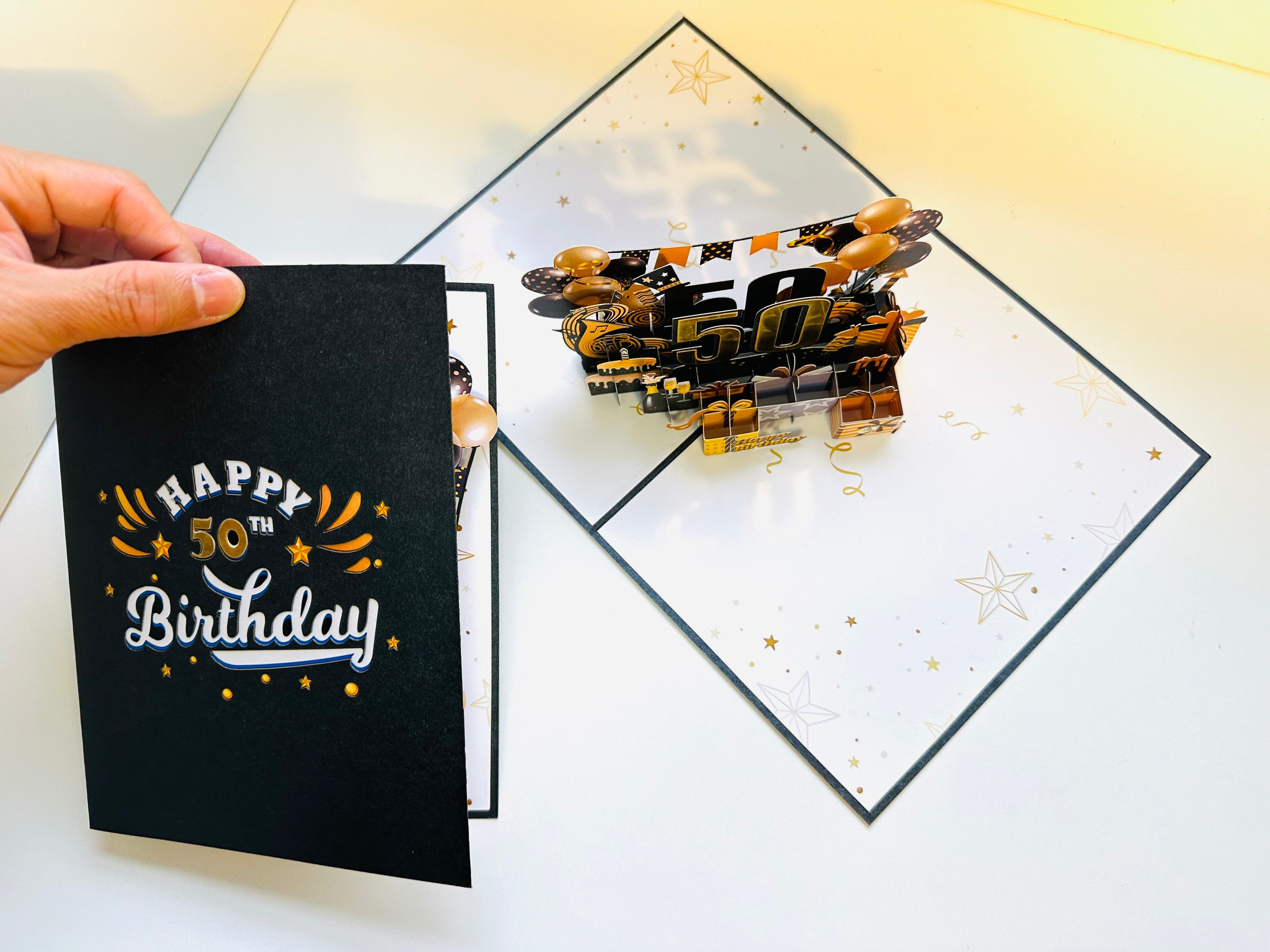 50th Golden Happy Birthday with Presents Origami Pop Cards 3D Pop Up Greeting Card Thank You Handmade Gift Thinking of You Happy Birthday Occasion Australiana Celebrate the Beauty and Happiness During Special Day Best Wishes Gift