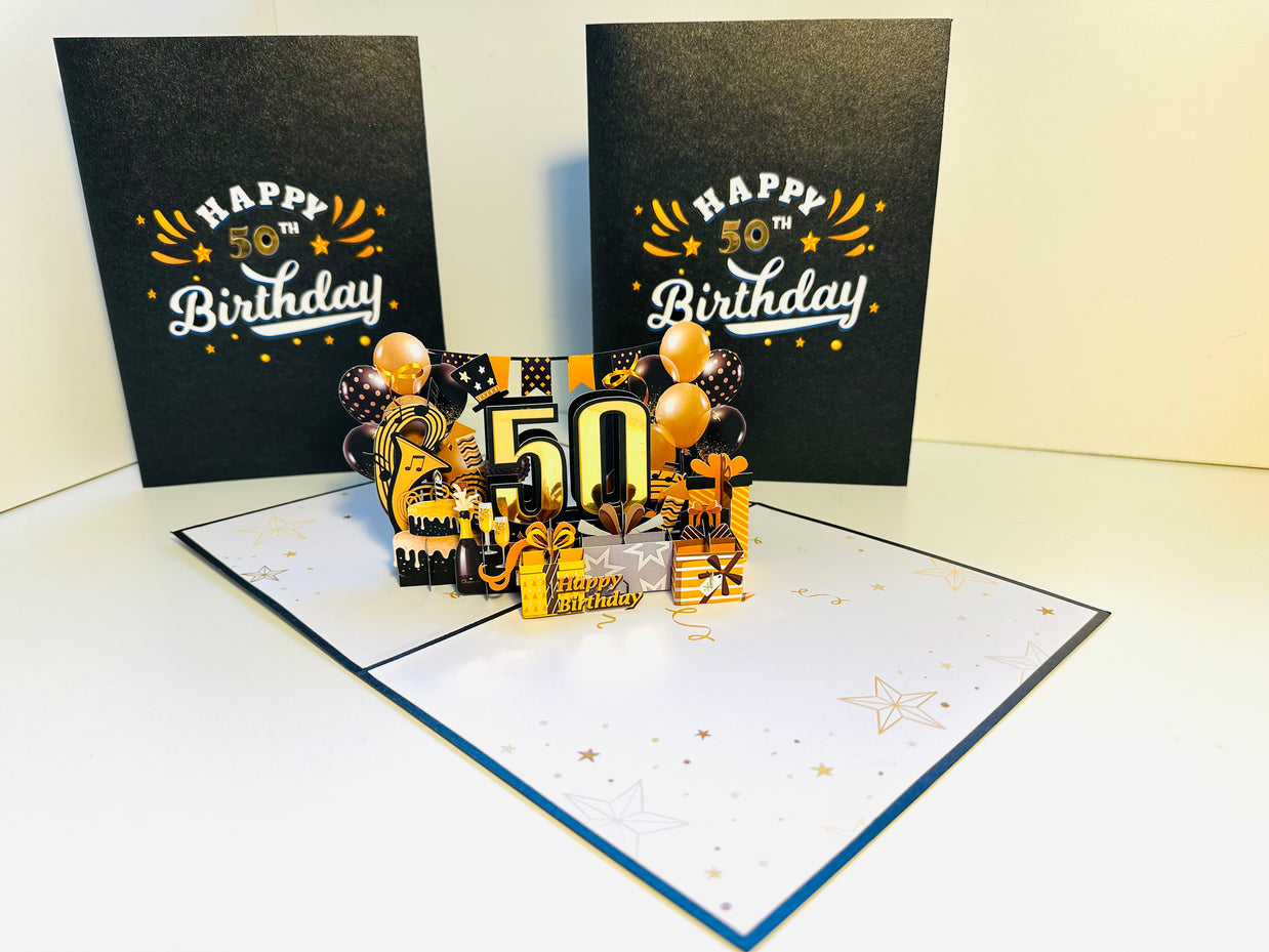 50th Golden Happy Birthday with Presents Origami Pop Cards 3D Pop Up Greeting Card Thank You Handmade Gift Thinking of You Happy Birthday Occasion Australiana Celebrate the Beauty and Happiness During Special Day Best Wishes Gift