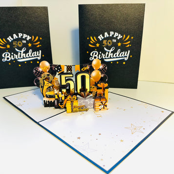 50th Golden Happy Birthday with Presents Origami Pop Cards 3D Pop Up Greeting Card Thank You Handmade Gift Thinking of You Happy Birthday Occasion Australiana Celebrate the Beauty and Happiness During Special Day Best Wishes Gift