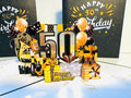 50th Golden Happy Birthday with Presents Origami Pop Cards 3D Pop Up Greeting Card Thank You Handmade Gift Thinking of You Happy Birthday Occasion Australiana Celebrate the Beauty and Happiness During Special Day Best Wishes Gift