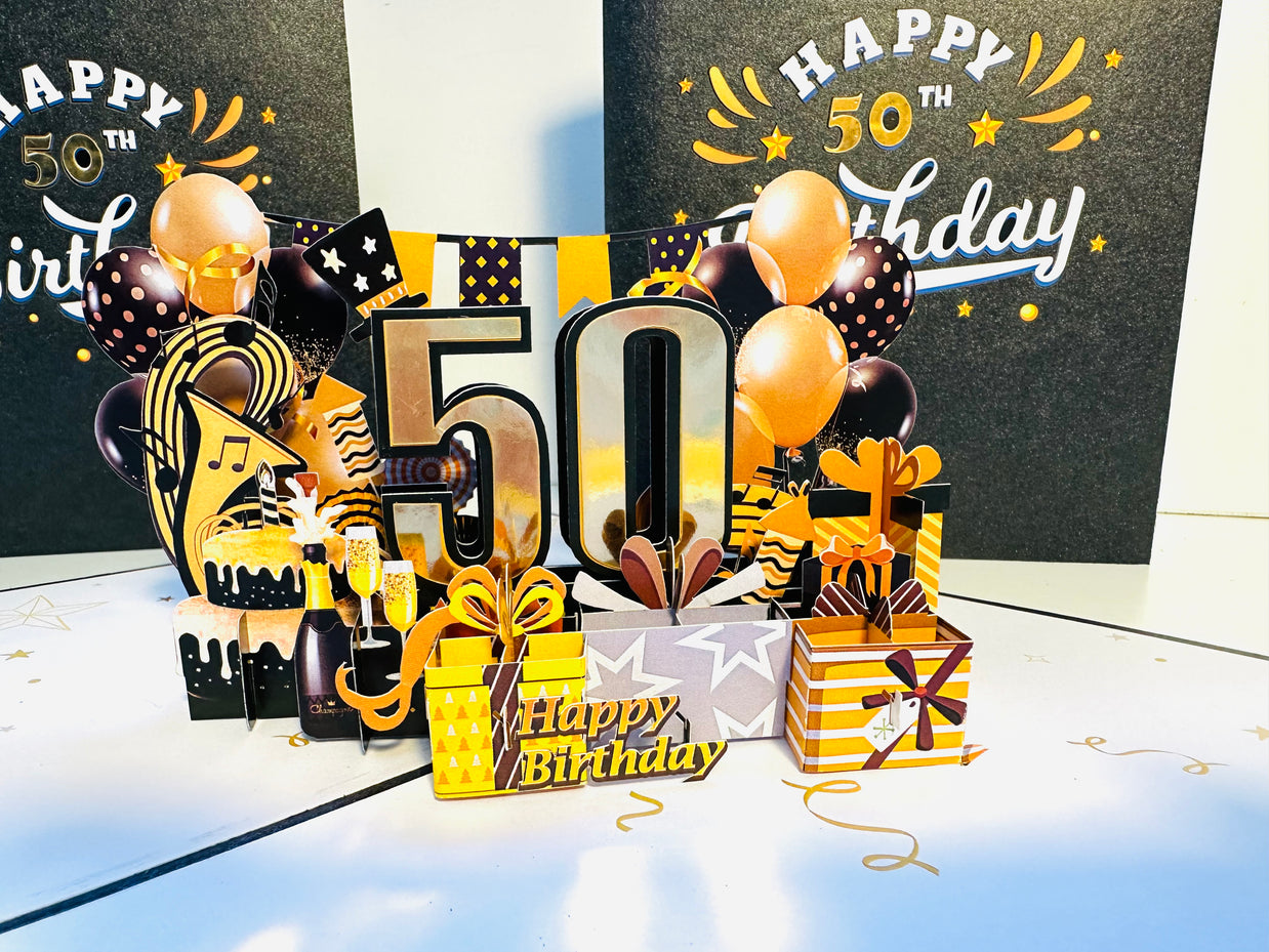 50th Golden Happy Birthday with Presents Origami Pop Cards 3D Pop Up Greeting Card Thank You Handmade Gift Thinking of You Happy Birthday Occasion Australiana Celebrate the Beauty and Happiness During Special Day Best Wishes Gift