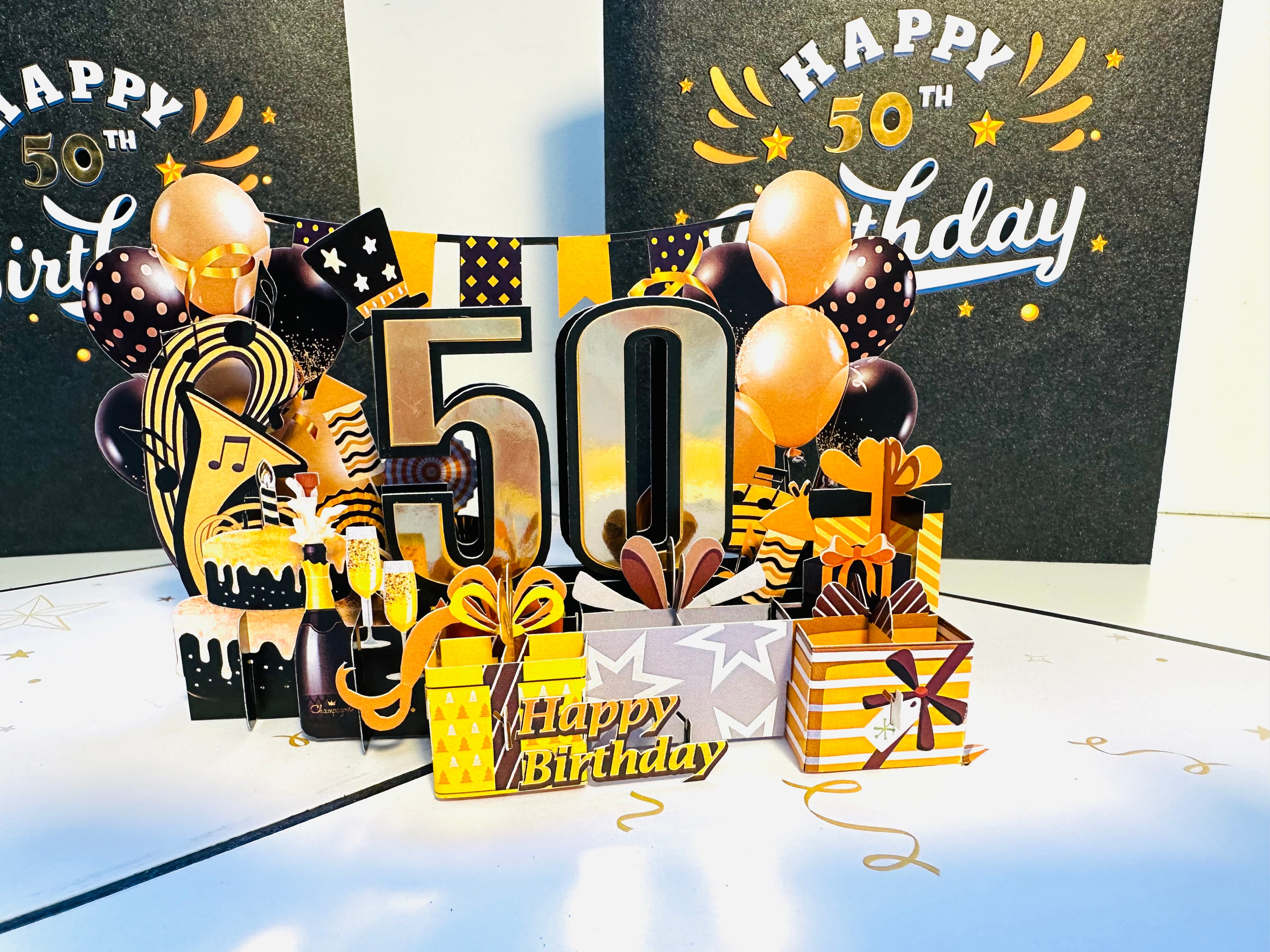 50th Golden Happy Birthday with Presents Origami Pop Cards 3D Pop Up Greeting Card Thank You Handmade Gift Thinking of You Happy Birthday Occasion Australiana Celebrate the Beauty and Happiness During Special Day Best Wishes Gift