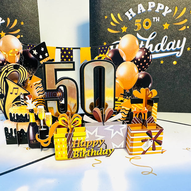 50th Golden Happy Birthday with Presents Origami Pop Cards 3D Pop Up Greeting Card Thank You Handmade Gift Thinking of You Happy Birthday Occasion Australiana Celebrate the Beauty and Happiness During Special Day Best Wishes Gift
