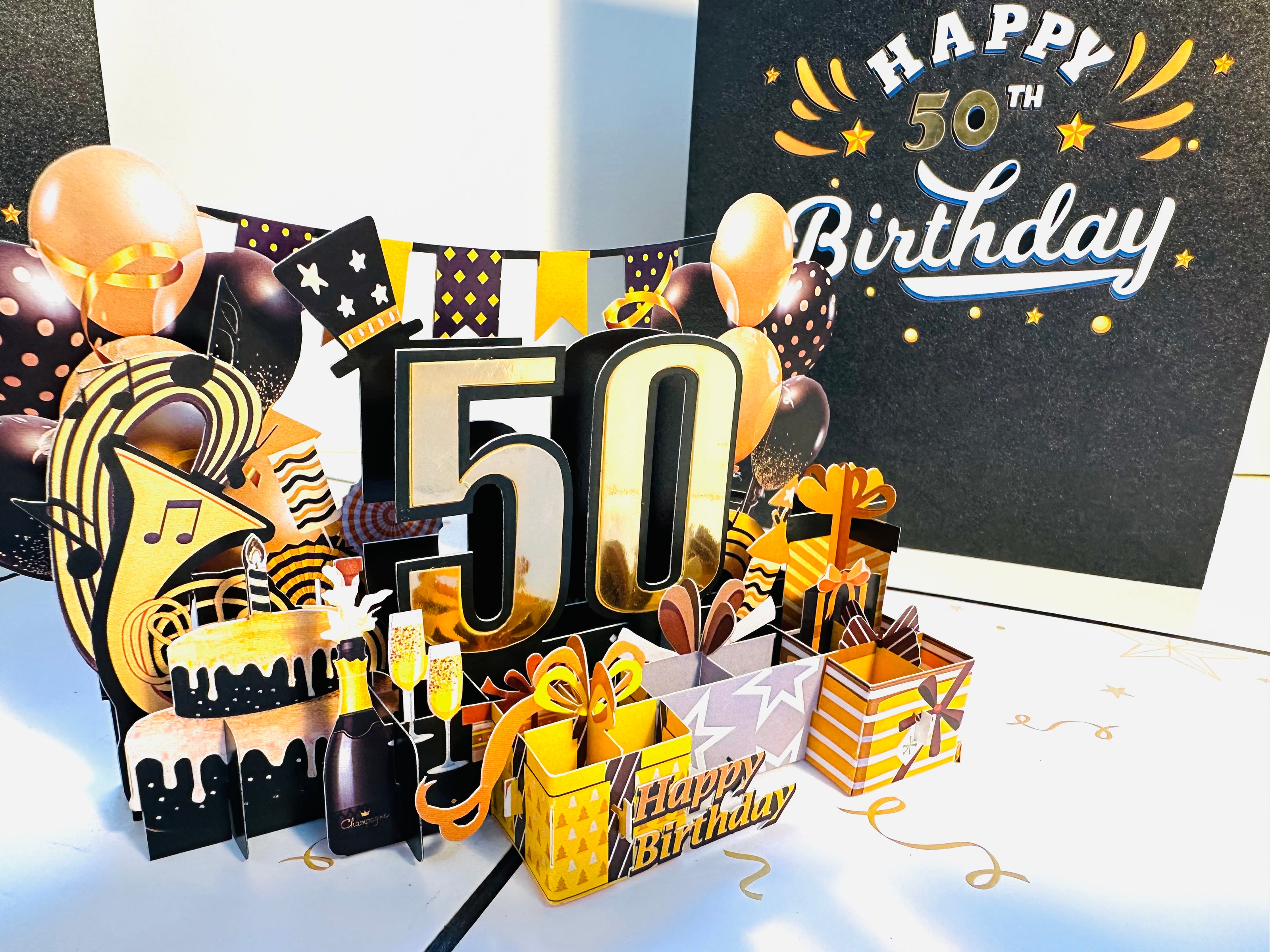 50th Golden Happy Birthday with Presents Origami Pop Cards 3D Pop Up Greeting Card Thank You Handmade Gift Thinking of You Happy Birthday Occasion Australiana Celebrate the Beauty and Happiness During Special Day Best Wishes Gift