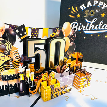 50th Golden Happy Birthday with Presents Origami Pop Cards 3D Pop Up Greeting Card Thank You Handmade Gift Thinking of You Happy Birthday Occasion Australiana Celebrate the Beauty and Happiness During Special Day Best Wishes Gift