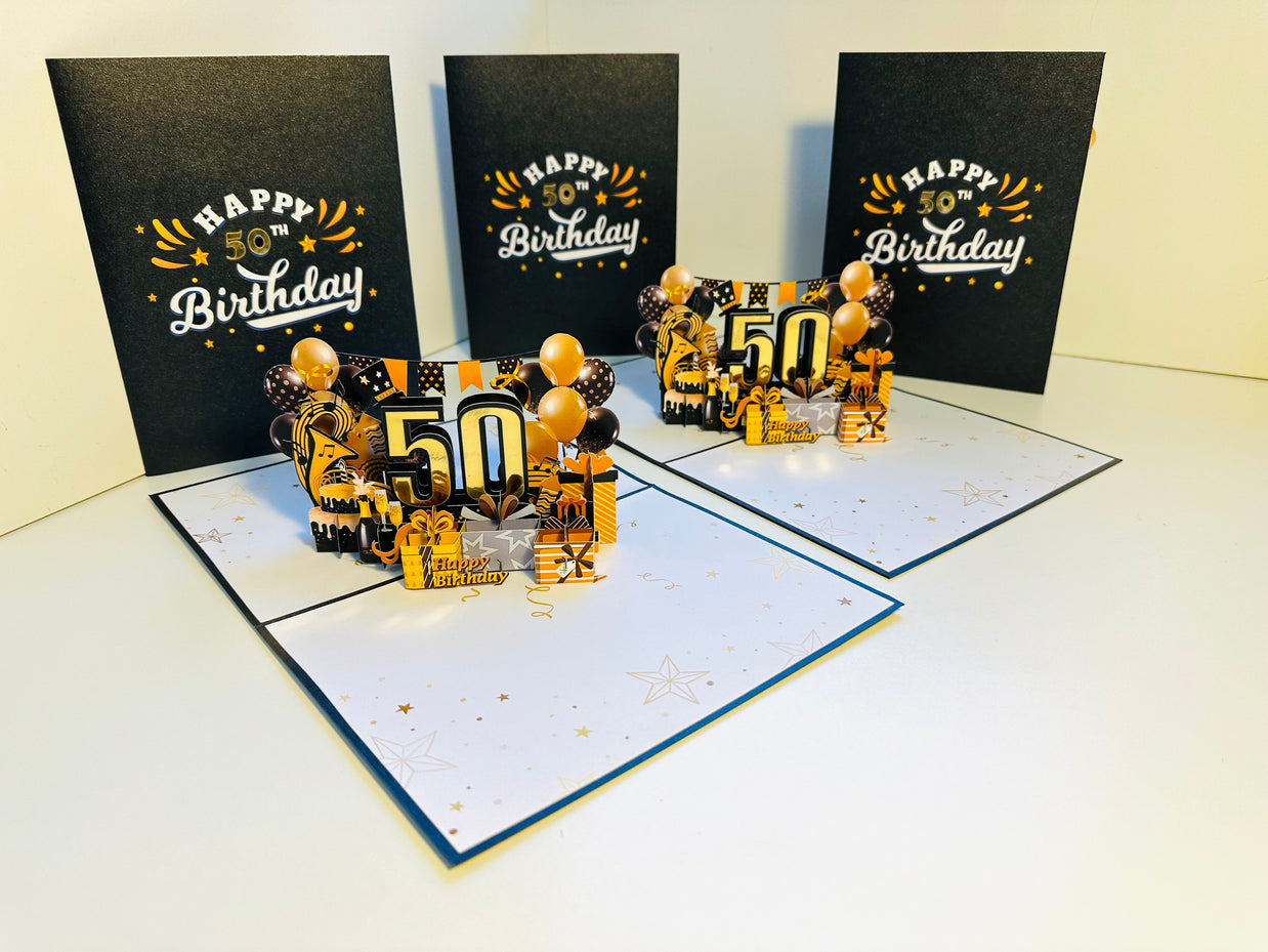 50th Golden Happy Birthday with Presents Origami Pop Cards 3D Pop Up Greeting Card Thank You Handmade Gift Thinking of You Happy Birthday Occasion Australiana Celebrate the Beauty and Happiness During Special Day Best Wishes Gift