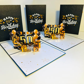 50th Golden Happy Birthday with Presents Origami Pop Cards 3D Pop Up Greeting Card Thank You Handmade Gift Thinking of You Happy Birthday Occasion Australiana Celebrate the Beauty and Happiness During Special Day Best Wishes Gift
